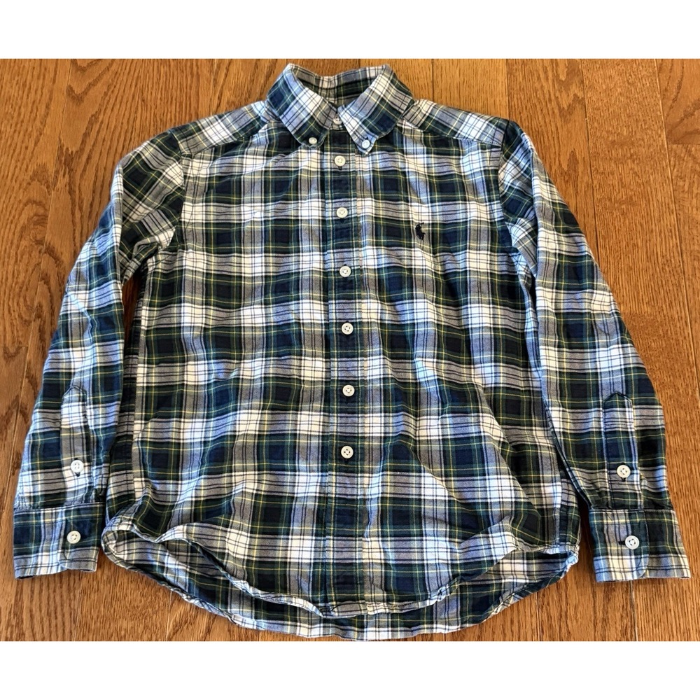 Polo Ralph Lauren Boys Plaid Button Down Shirt Size S (8) Green Yellow White